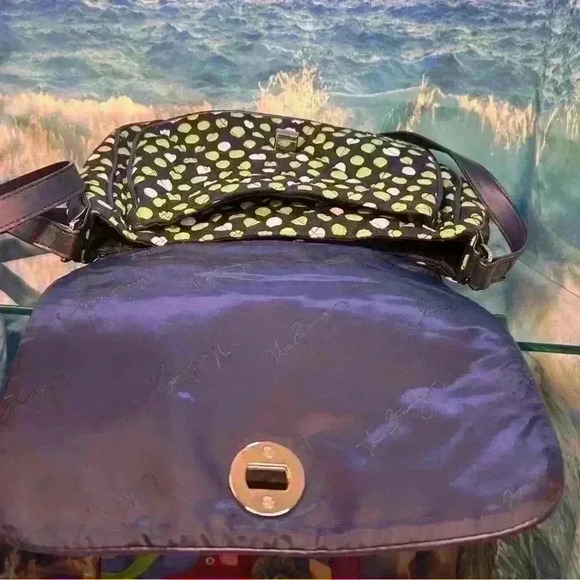 Vera Bradley Navy Blue Green Lucky Dots Turnlock Flap Crossbody Shoulder Bag - Picture 8 of 14